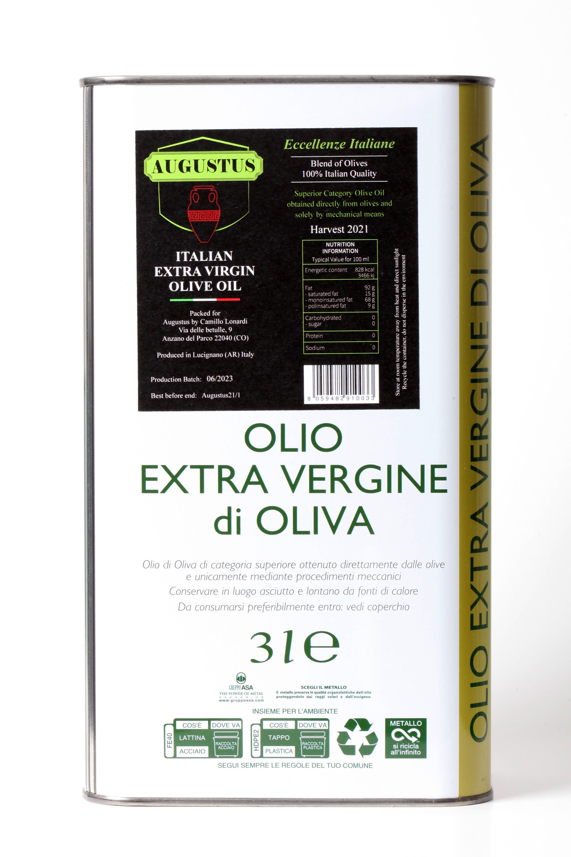 Italian Extra Virgin Olive Oil in Tin Can